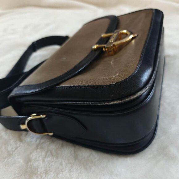Vintage Celine Box Tan Leather Shoulder Bag Crossbody Gold Horsebit Authentic - Picture 7 of 9